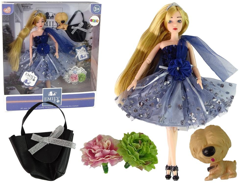 Emily Doll med hundväska och blommor lekset