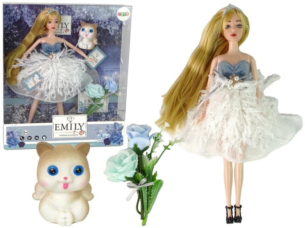 Emily the Flower Cat Doll: Elegant kjole, tiara, kattunge og blomster