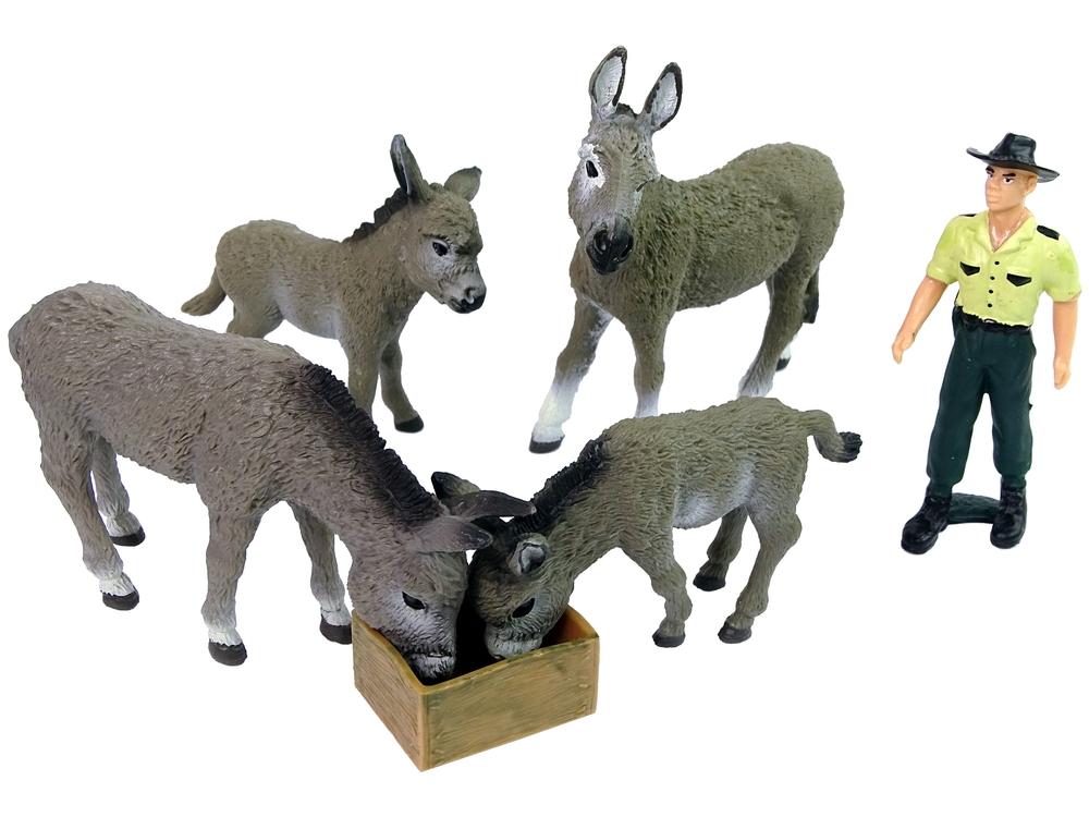 Four Donkey Farmer Set: Detaljerte gårdsfigurer og gjerde