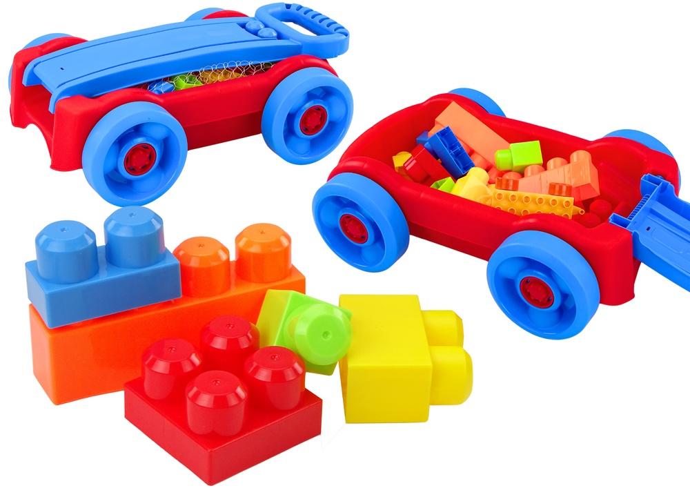 Färgglada blockset i Easy-Push Blue & Red Cart för barn