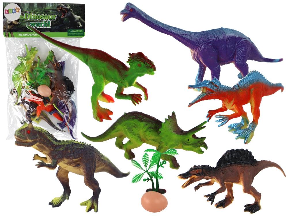 Färgglada dinosauriefigurer set med ägg och träd - 6 delar