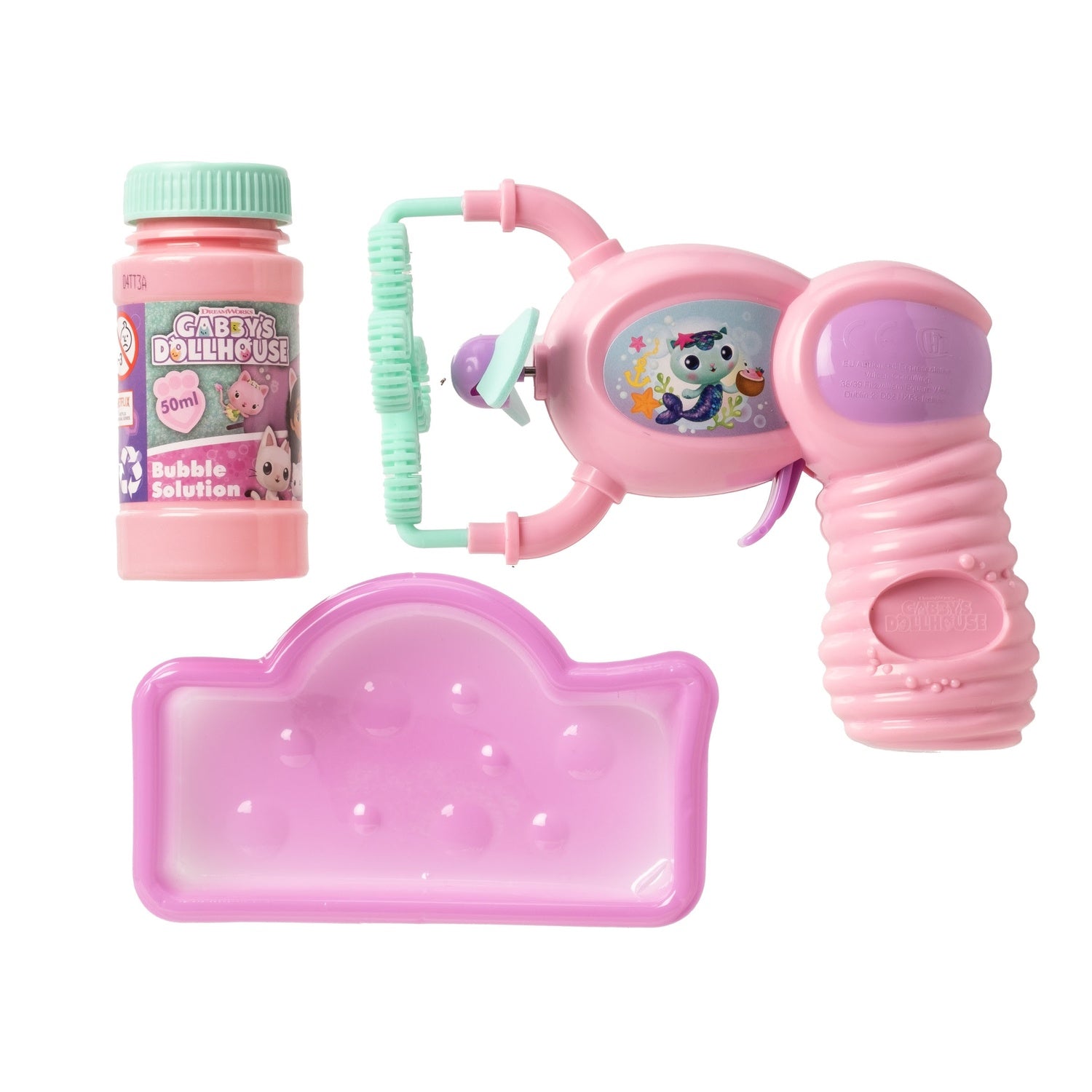 Gabbys dockhus bubbelpistol, 59 ml vätska, batteridriven