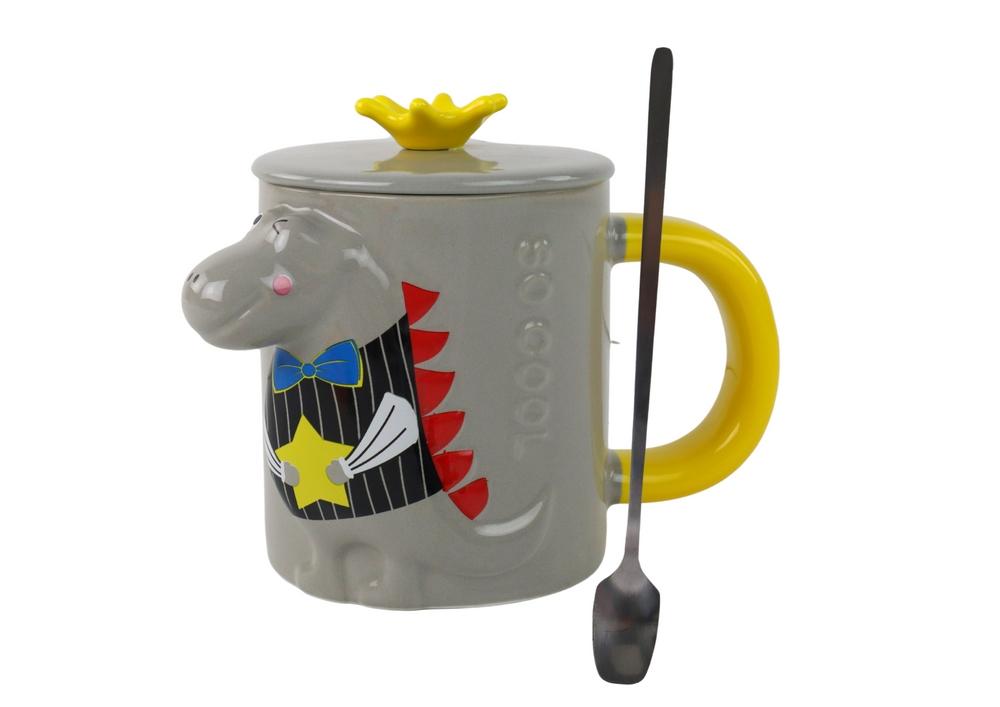 Grå 3D Dinosaur Infuser Mugg 400ml med lock & sked