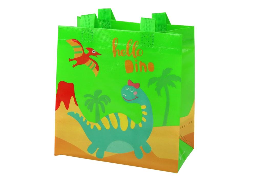 Gavepose med grønn dinosaur-tema - 23 cm x 21,5 cm x 11 cm