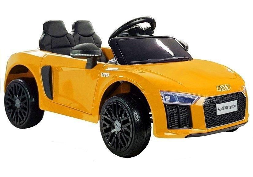 Gul elektrisk Audi R8 Spyder kjørebil for barn 