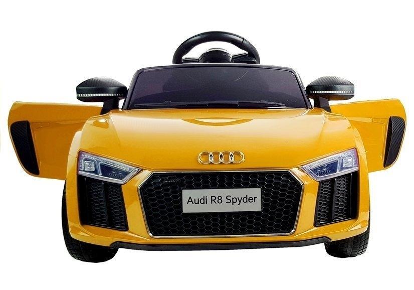 Gul elektrisk Audi R8 Spyder kjørebil for barn 