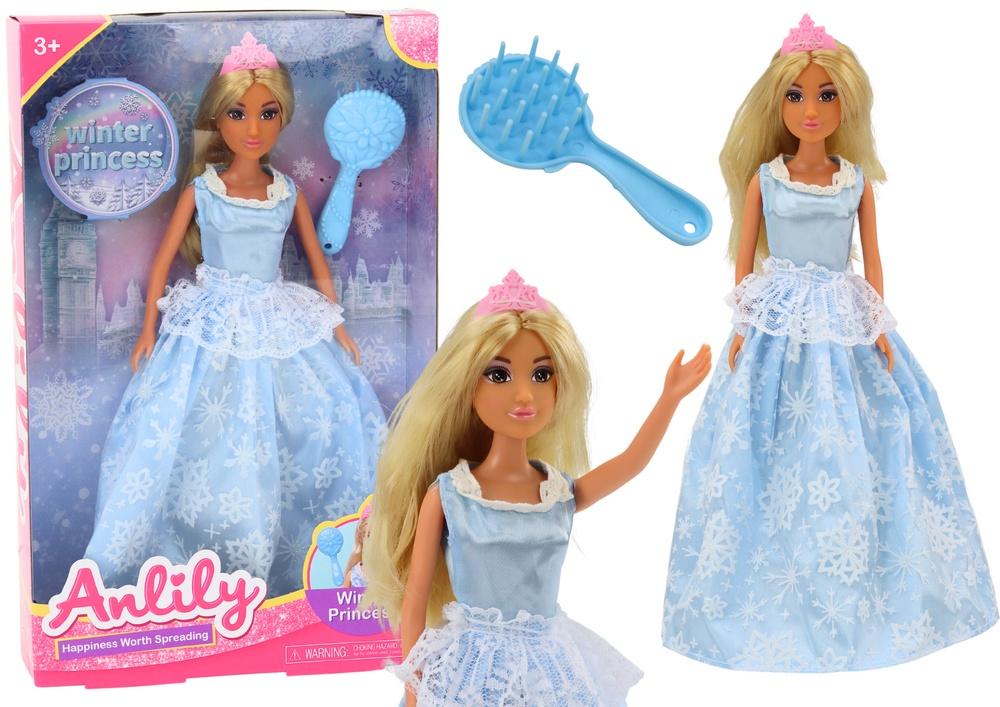 Ice Queen Doll: Blå kjole, Snowflake Brush, Winter Magic