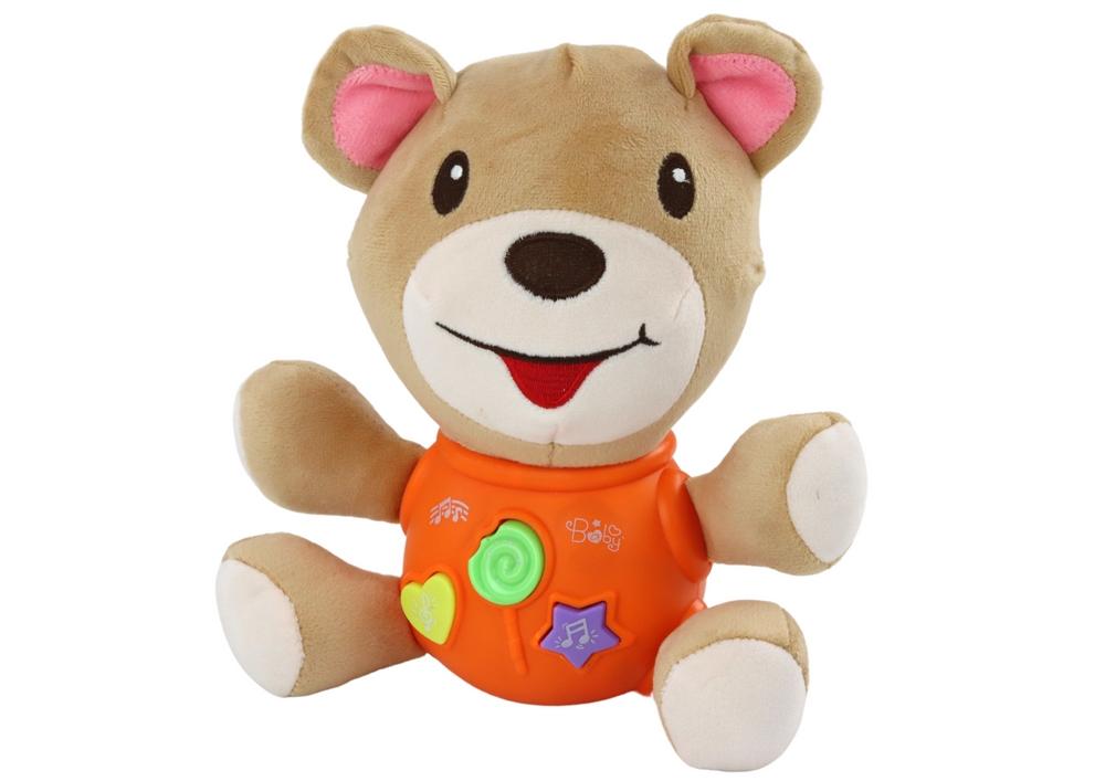 Interaktiv oransje bamse med lyder og dikt, 23 cm