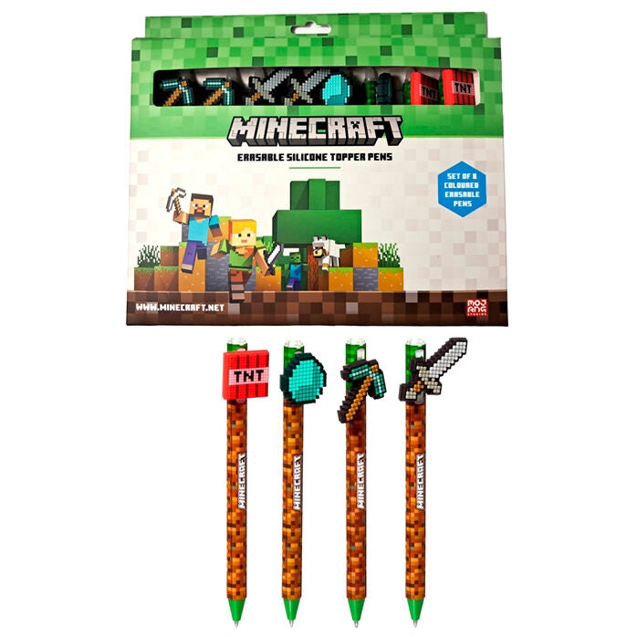Minecraft Set med 8 raderbara färgpennor för ritning