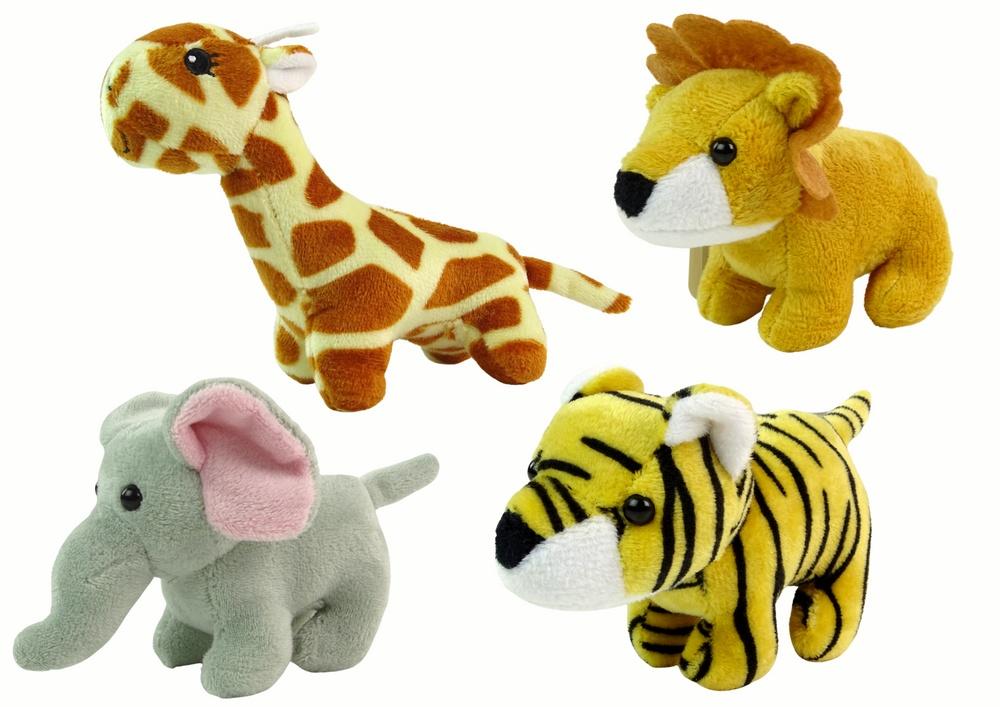 Mini plysch tiger, elefant, lejon & giraff