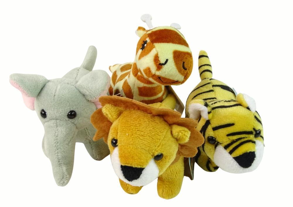 Mini plysch tiger, elefant, lejon & giraff