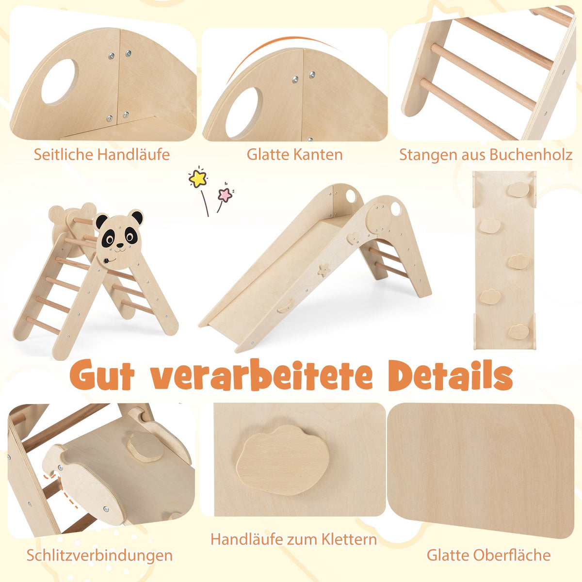 Montessori träklättringsset med pandadesign