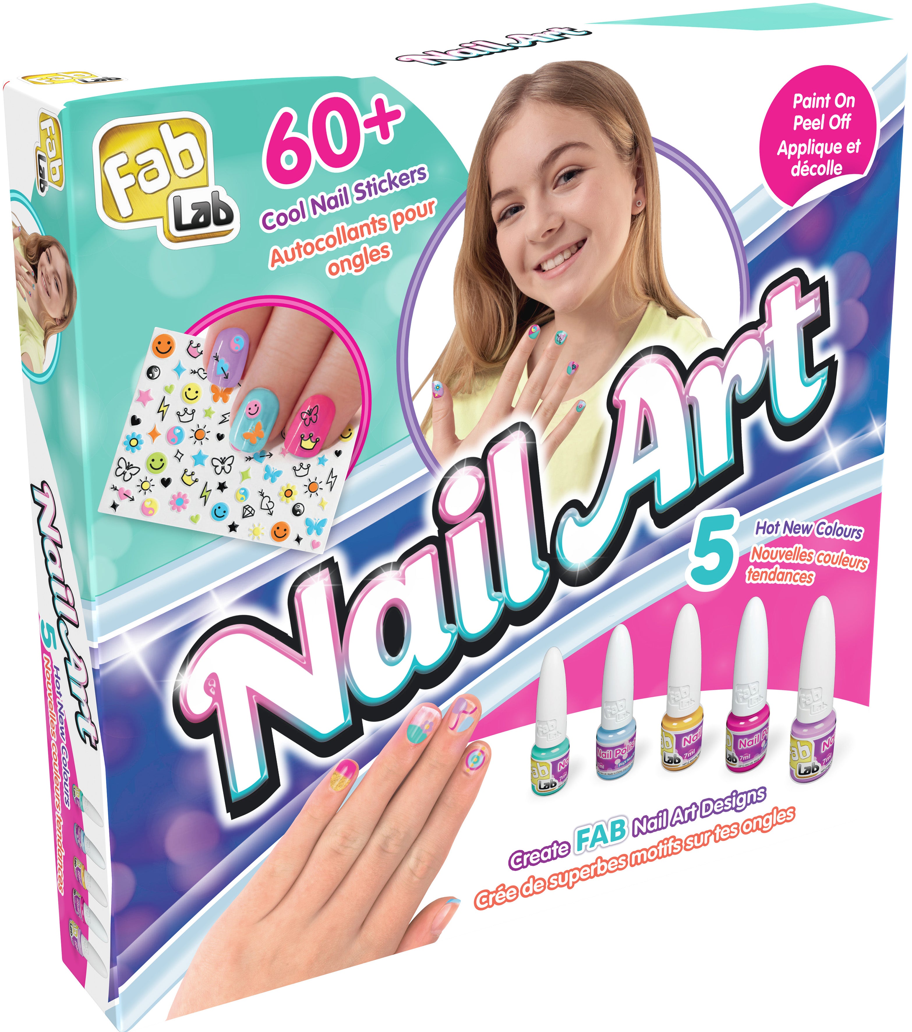 Nagelkonstset med 7 nagellack och hjärtdekorationer