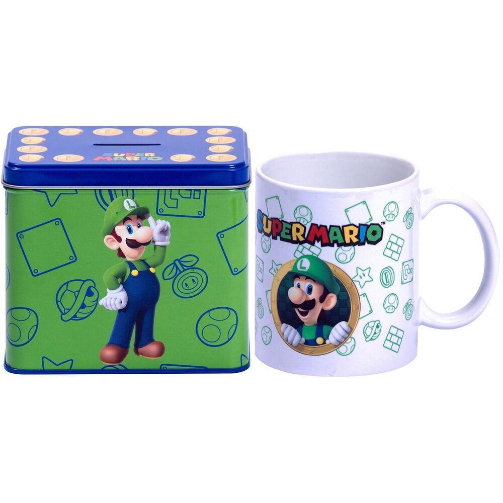 Nintendo Super Mario Bros Luigi mugg + pengar box set