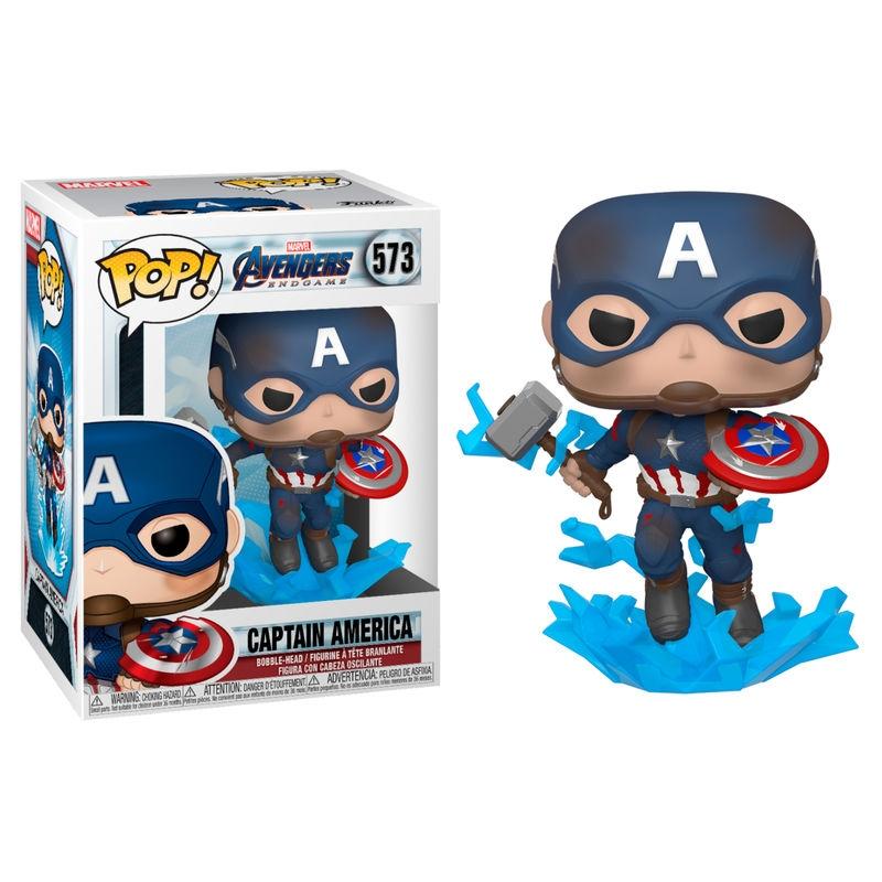 POP-figur Marvel Avengers Endgame Captain America med bruten sköld & Mjölner