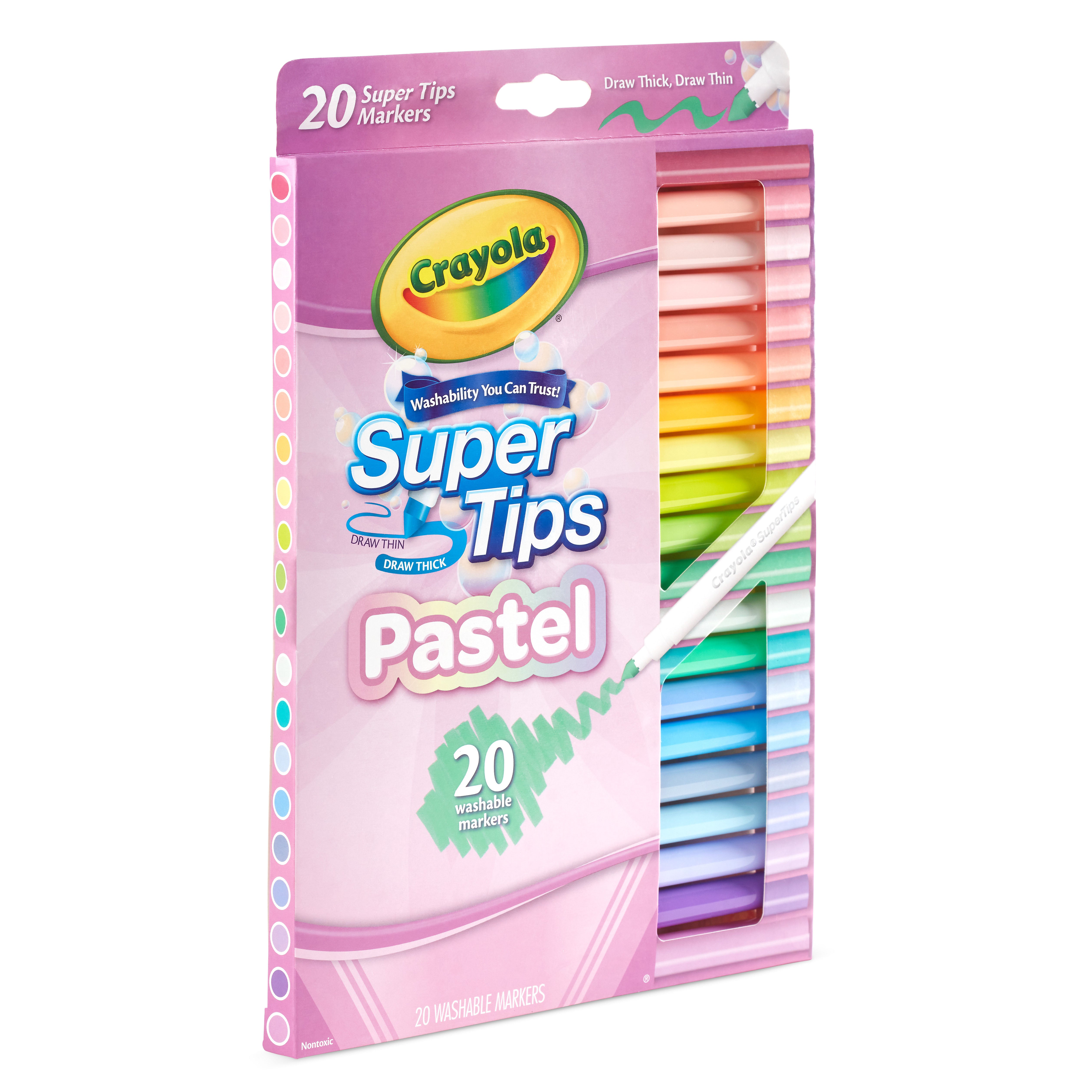 Pastellfärgade Supertips-pennor, 20 tvättbara färger för barn