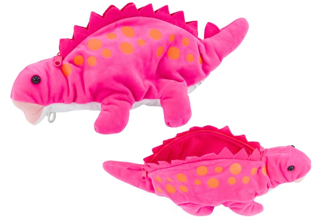 Pink plysj dinosaur pennal med anheng oppbevaring