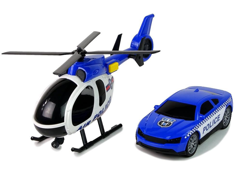 Police Car Transporter Kit med helikopter, ljud och ljus