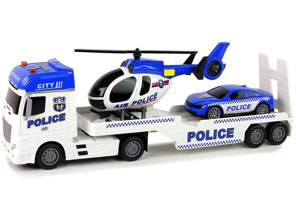 Police Car Transporter Kit med helikopter, lyder og lys