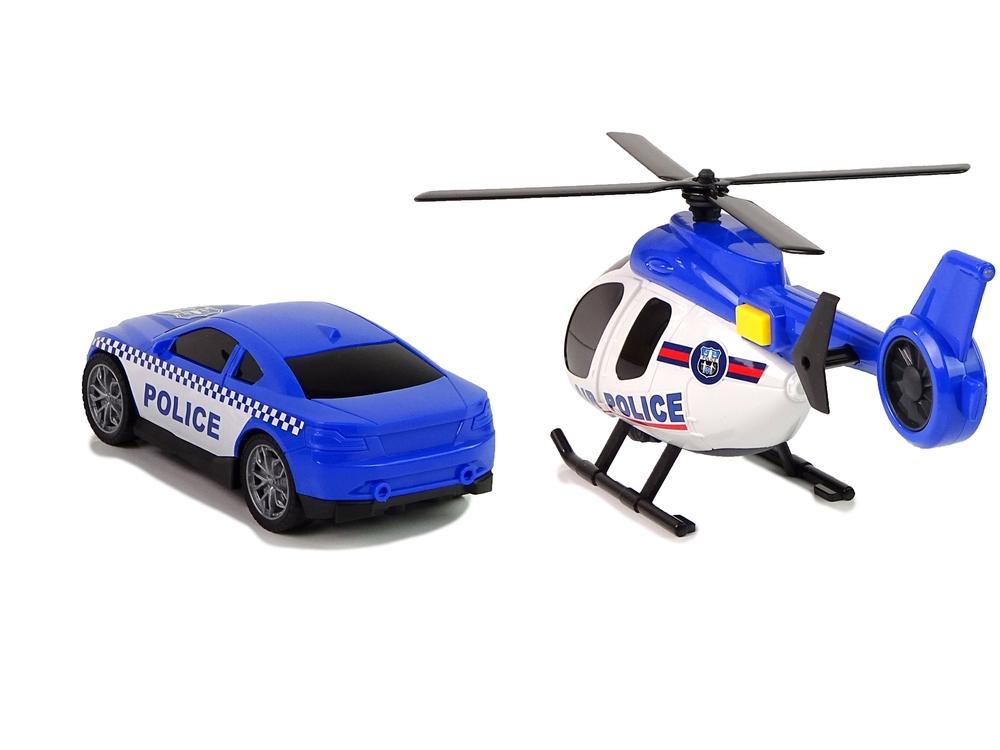 Police Car Transporter Kit med helikopter, ljud och ljus