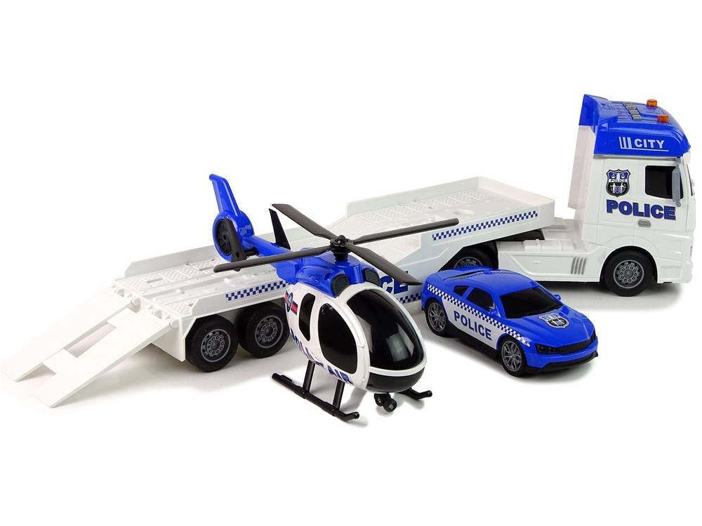 Police Car Transporter Kit med helikopter, ljud och ljus