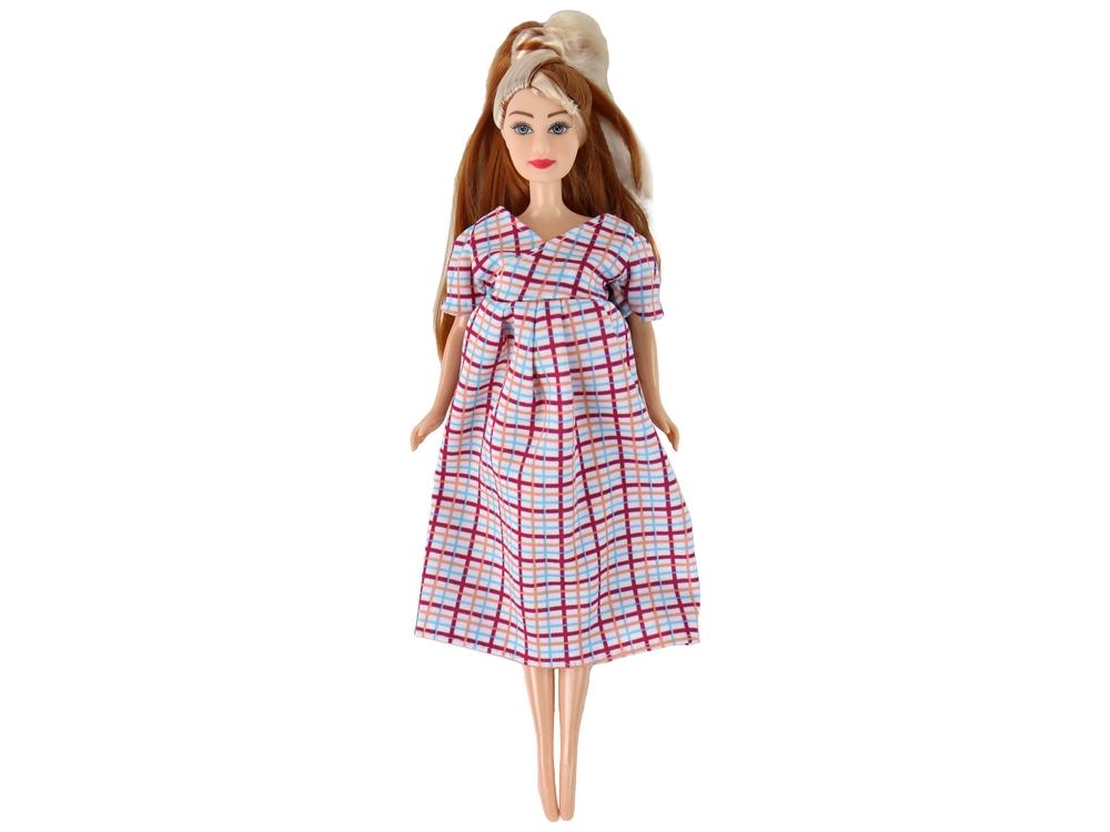 Pregnant Lucy Doll Set: Barnvagn, långt brunt hår