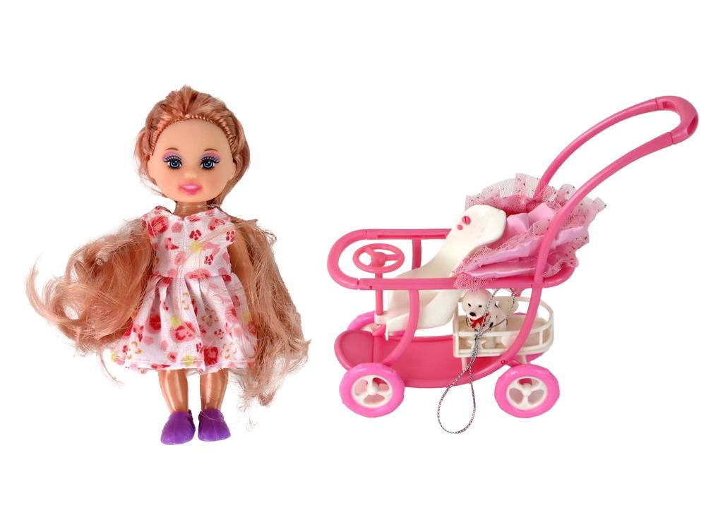 Pregnant Lucy Doll Set: Barnvagn, långt brunt hår