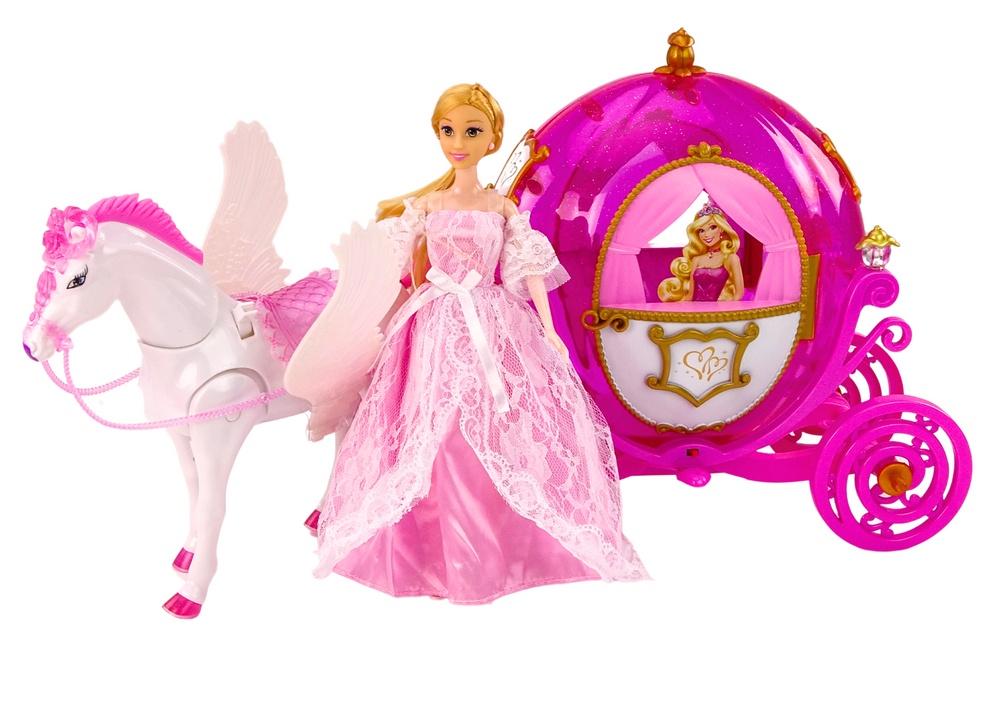 Prinsessevognsett: Pink Pegasus, Doll &amp; Royal Ride