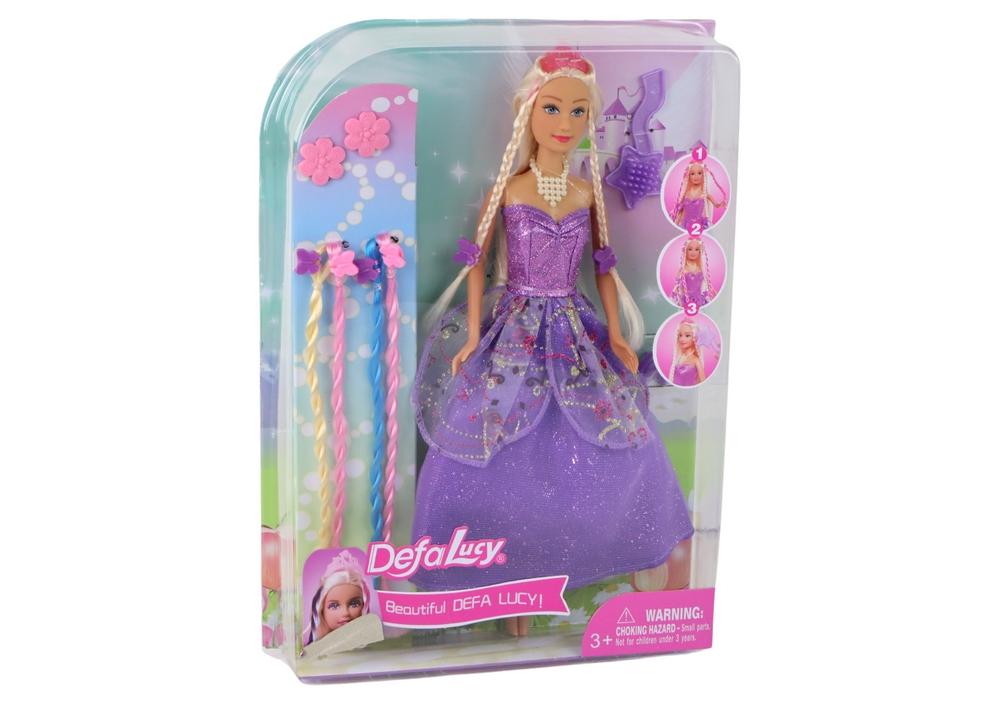 Princess Doll Set: Lila klänning & flätor förlängningar