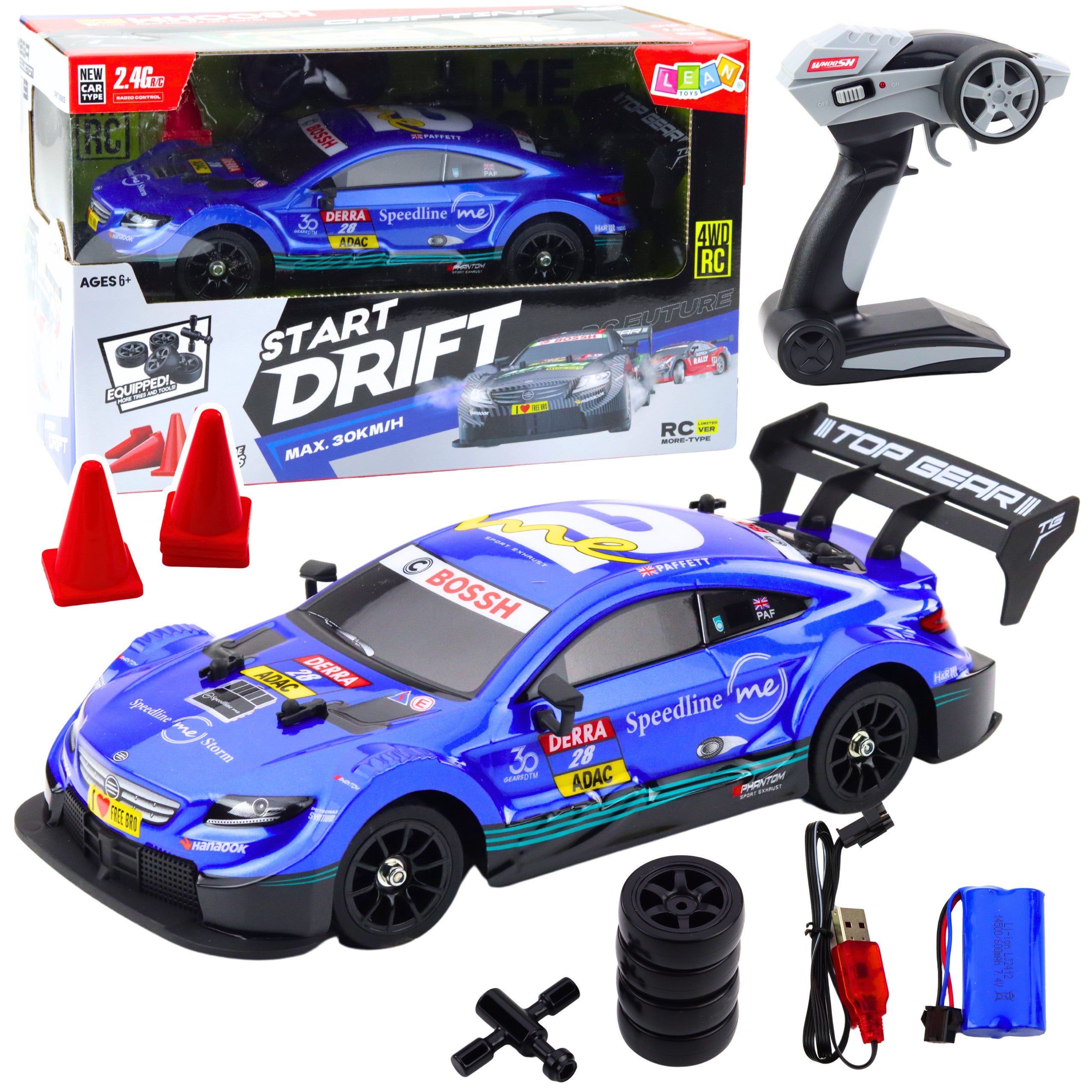 RC Drift Car 1:16, Blå, 30km/h Hastighet