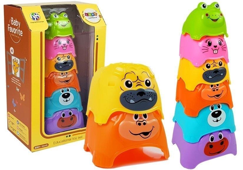 Rainbow Animal Cups Pyramid: Säker, färgglad babyutvecklingsleksak