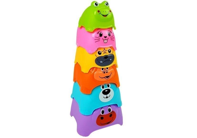 Rainbow Animal Cups Pyramid: Säker, färgglad babyutvecklingsleksak