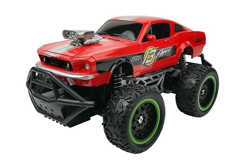 Rød Off-Road R/C bil: Høye hjul, støtdempere, skala 1:20