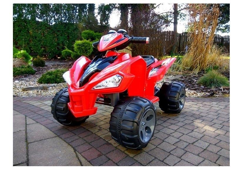 Rød el-quad bike: 12V, 2x45W motorer, fjernbetjening, CE-certifikat.