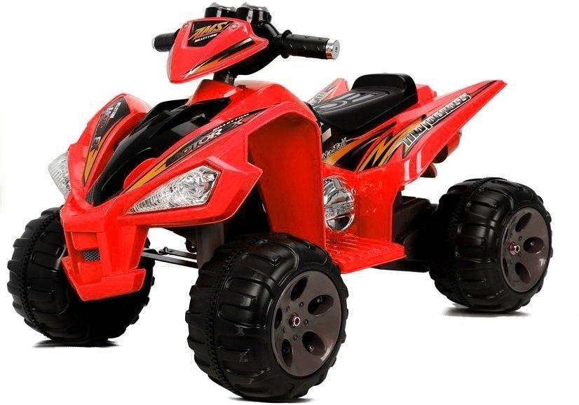 Rød el-quad bike: 12V, 2x45W motorer, fjernbetjening, CE-certifikat.