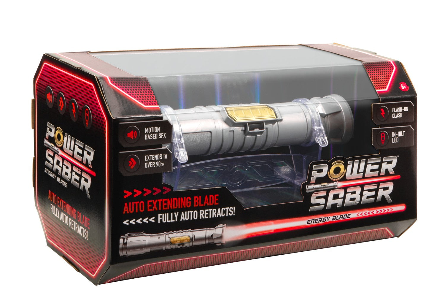 Röd ljussabel med ljud- och ljuseffekter