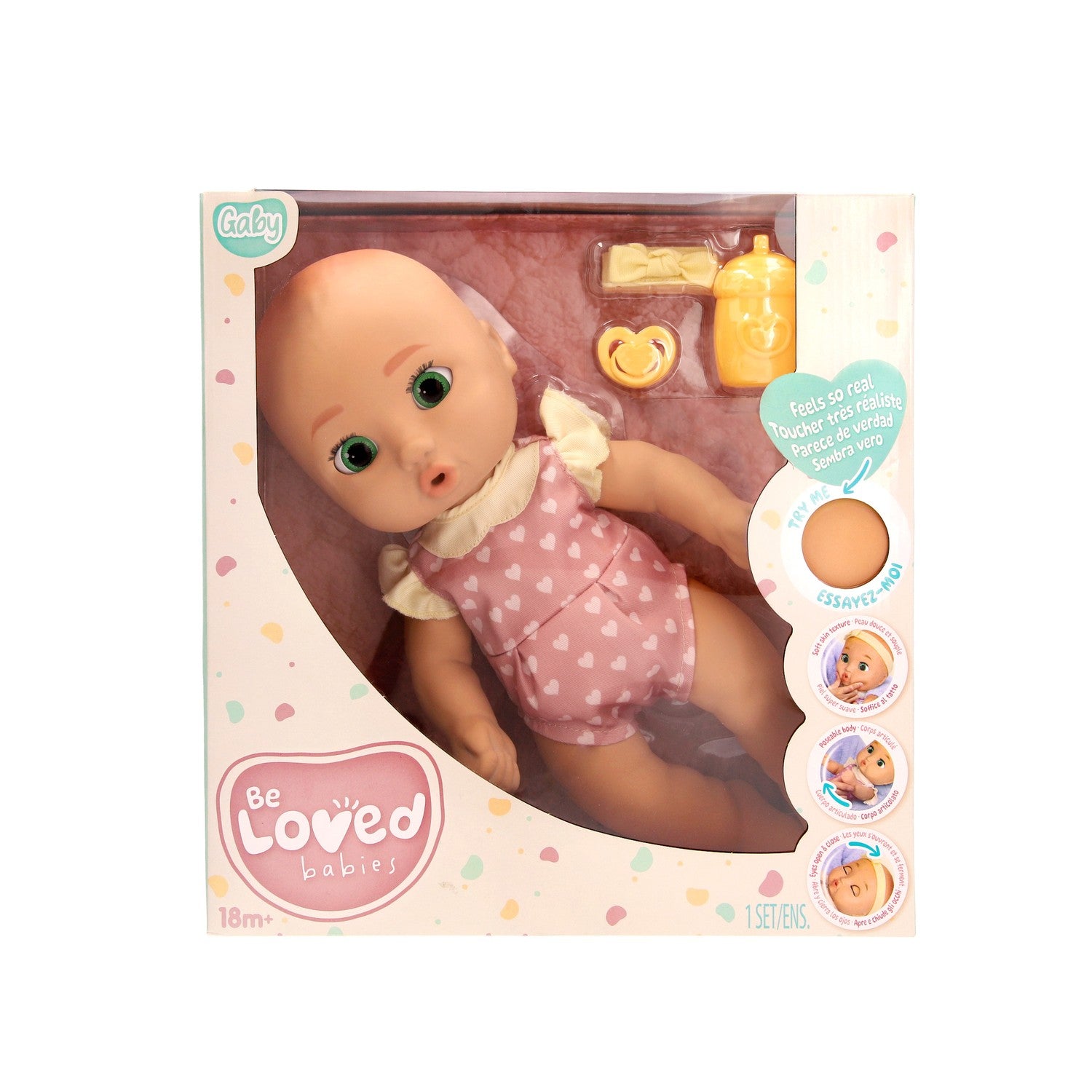 Realistisk babydocka, 38 cm, rosa outfit med tillbehör