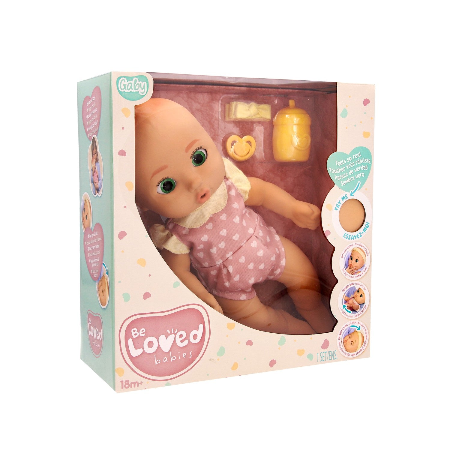 Realistisk babydocka, 38 cm, rosa outfit med tillbehör