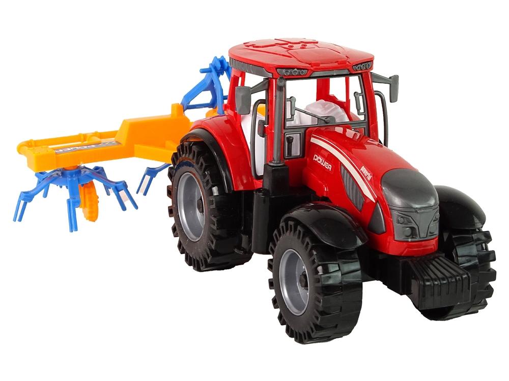 Red Tractor with Rake: Realistic Friction Drive Farm Fun