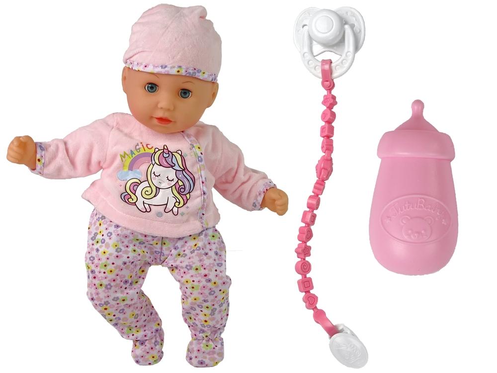 Rosa Unicorn Baby Doll Set med ljud, napp & haklapp