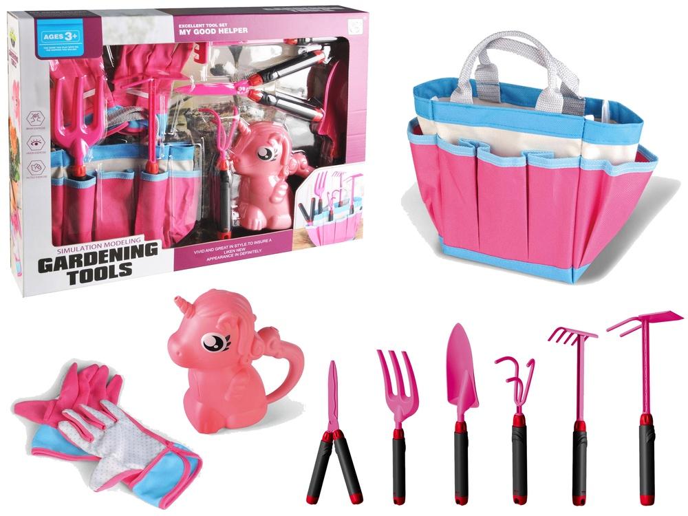 Rosa Unicorn Garden Kit för barn: Verktyg, handskar, krattor och mer