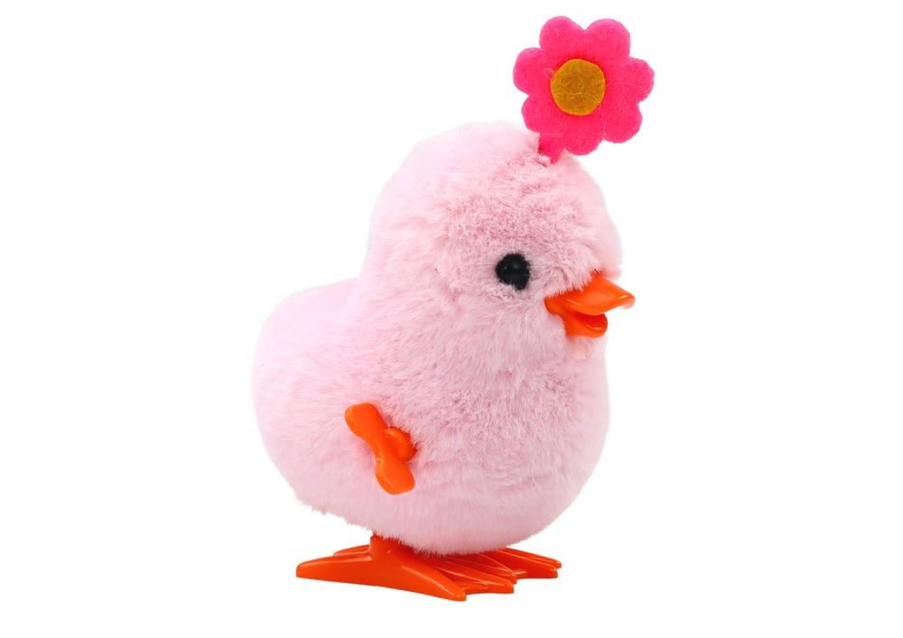 Rosa Wind-Up Jumping Chicken with Flower - Søt og morsom leke