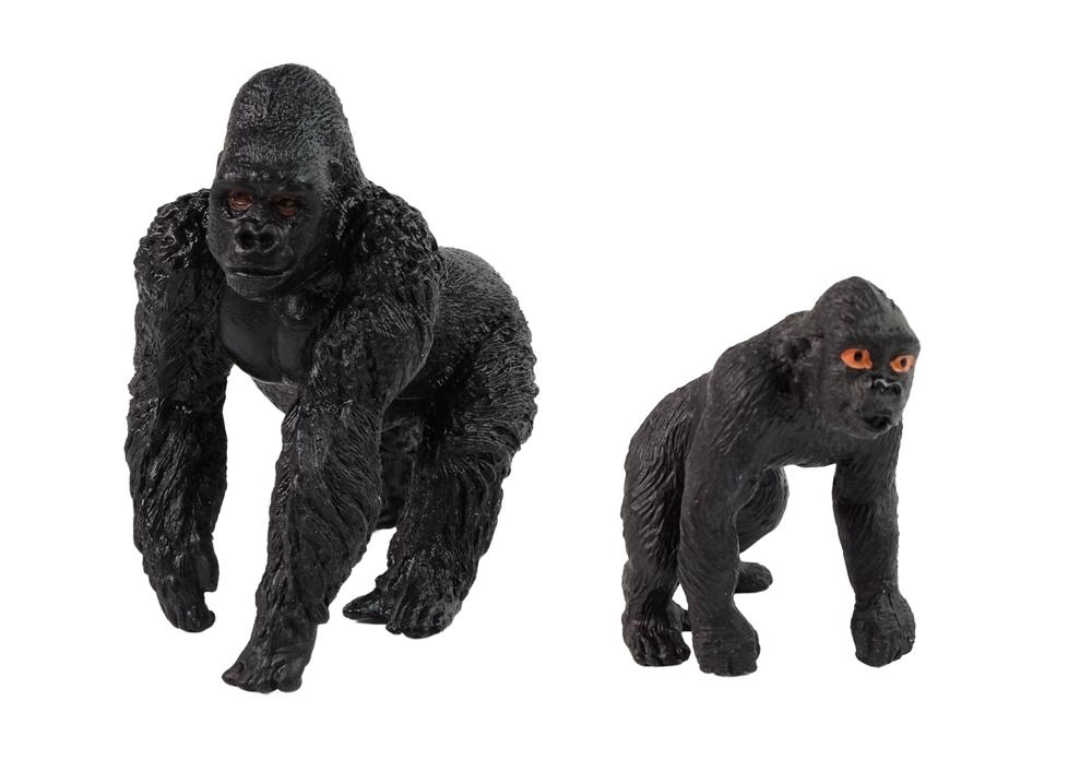 Sett med 2 detaljerte gorillafigurer til dyrehagen for barn