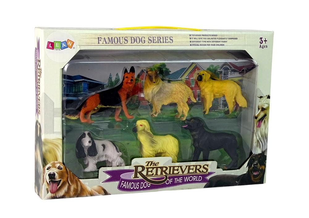 Sett med 6 realistiske hundefigurer for barn - kjente raser