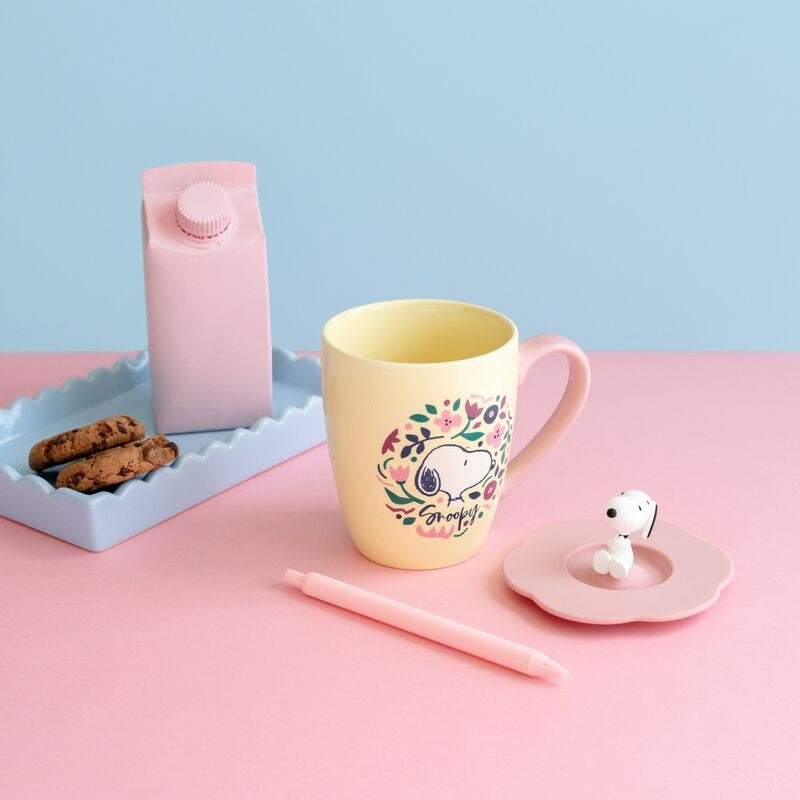 Snoopy Premium-mugg med lock, 12 oz keramisk kaffekopp