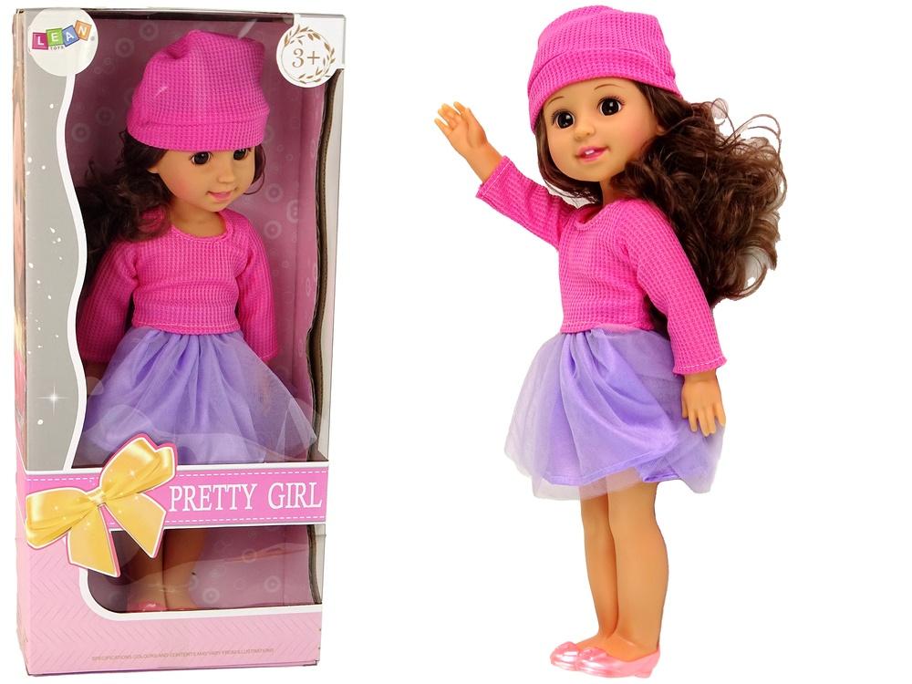 Stilig Baby Girl Doll med brunt hår og rosa antrekk