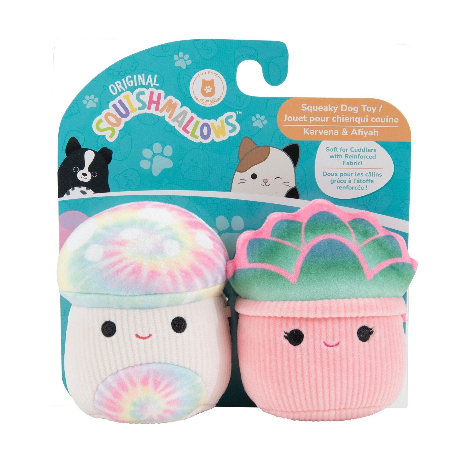 Squishmallows to-pakning knirkende plysj hundeleke, 9 cm