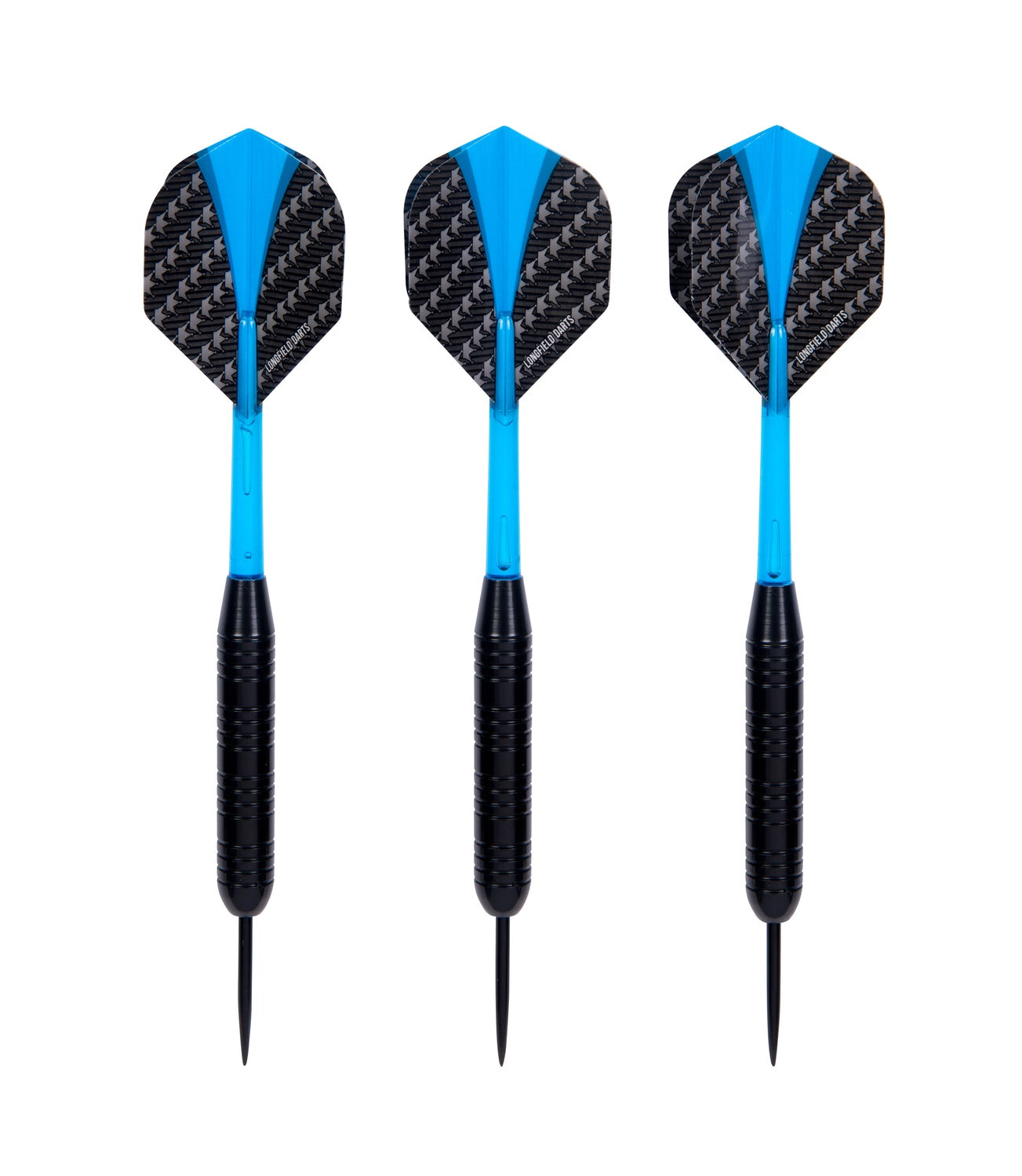 Steeltip Darts 23g, svart pipa, blå skaft och flights