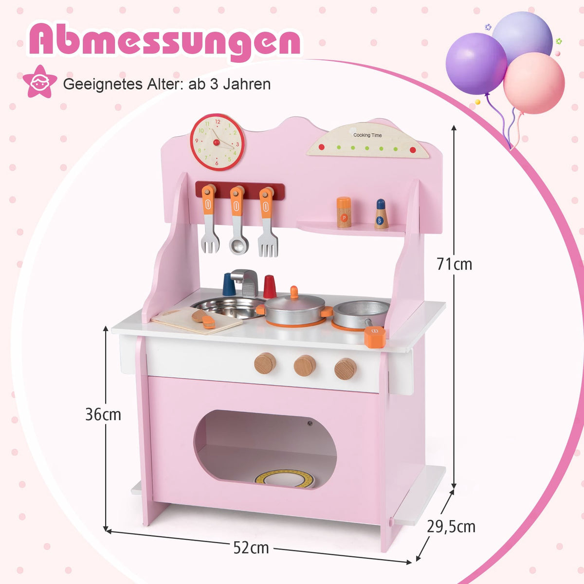 Trälekkök för barn med tillbehör – Rosa