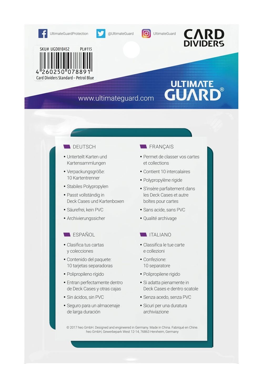 Ultimate Guard Card Dividers Standardstorlek Petrol Blue (10)